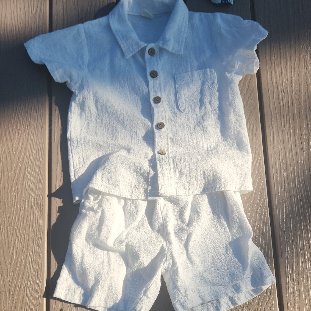 White Button-Up Shirt and Shorts Set
